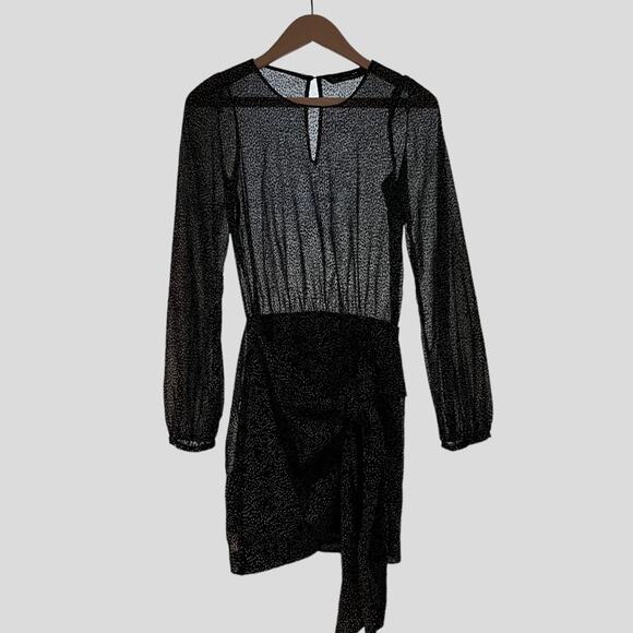 Zara Trafaluc Sheer Faux Wrap Dress XS Speckled Black Sexy LBD Party Club Gothic - Picture 10 of 16